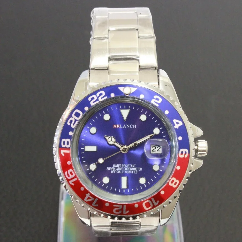 Men's Diver Style Watch Pepsi Bezel Stainless Bracelet 40mm